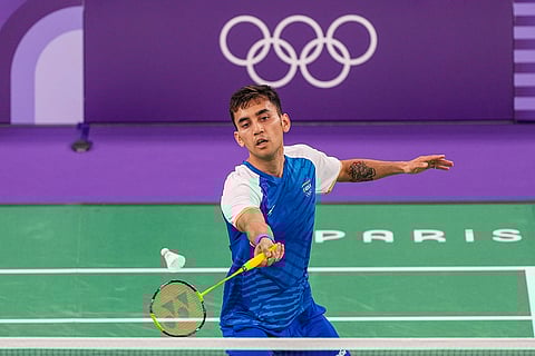 Lakshya Sen in action against Lee Zii Jia during their Men Singles Bronze Medal match